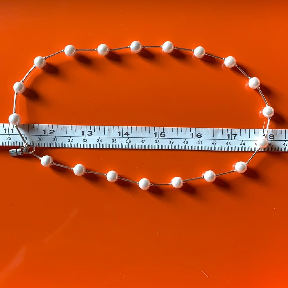 Vintage faux pearl and silver tube choker necklace